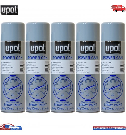 5 x U-Pol Grey Primer High Build Filler Power Can 500ml Spray Paint Aerosol
